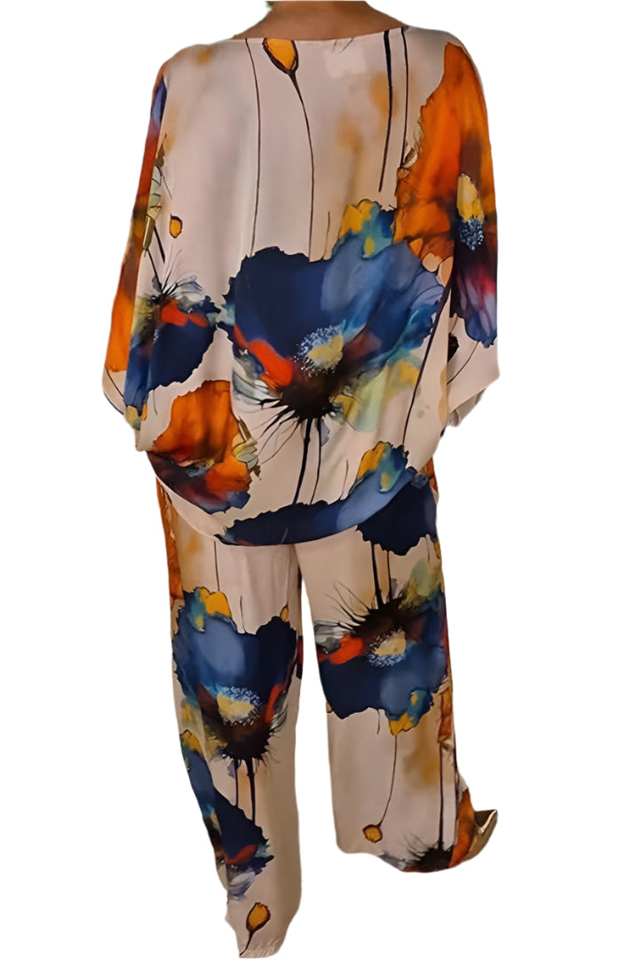 Geldy - Ensemble en fleurs avec top oversize et pantalon à jambes larges