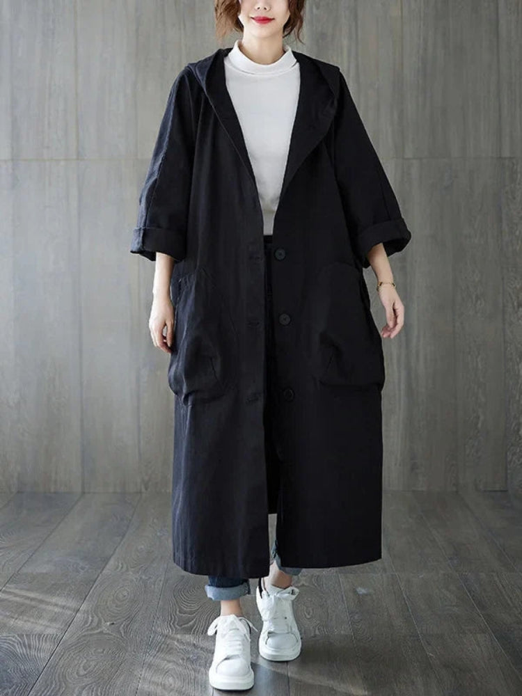 Sofie - Trench-coat avec capuche et fermeture à boutons pour femme