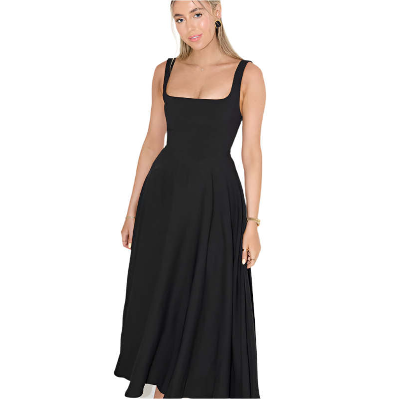 Sofia – Robe Midi Sans Manches avec Encolure Carrée