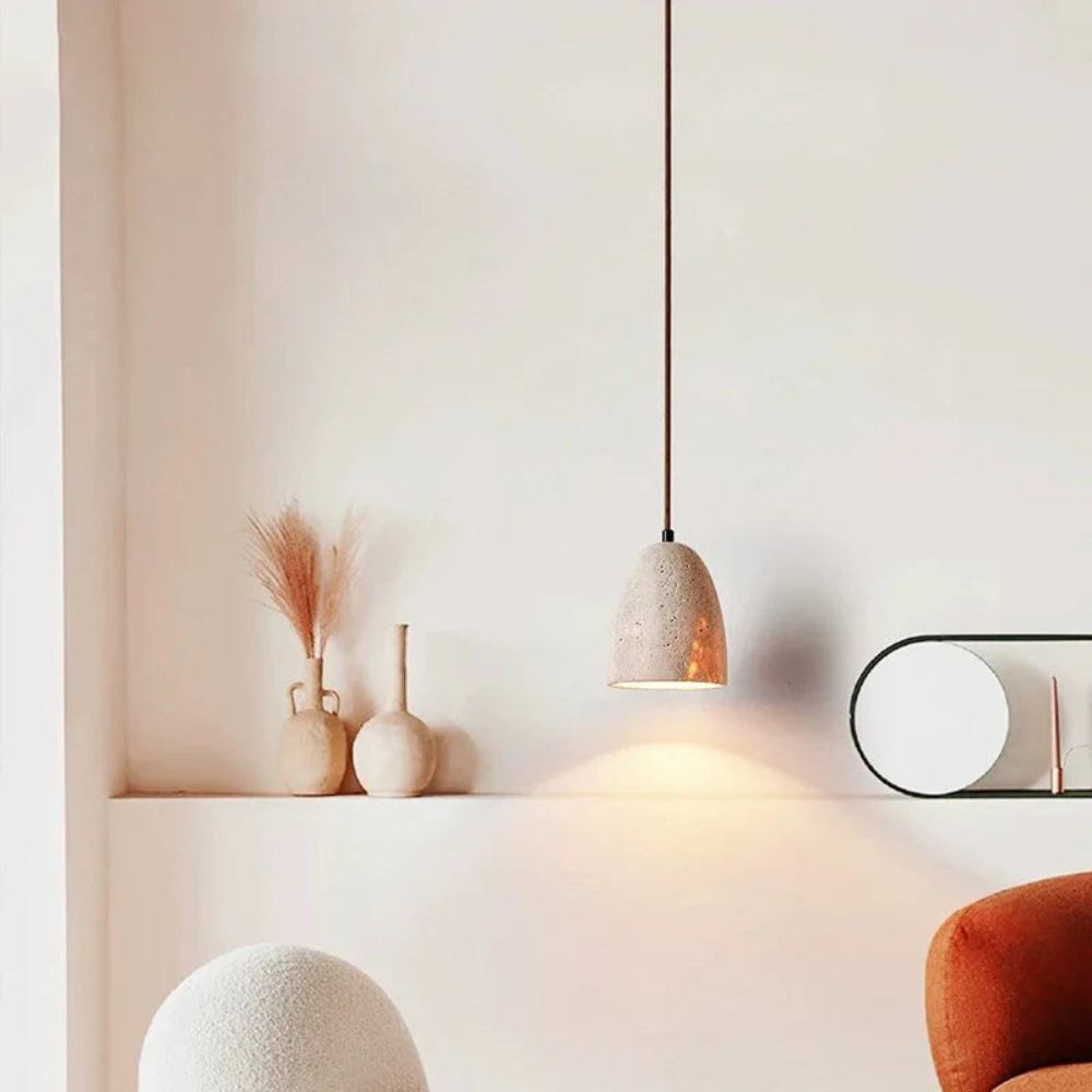 TerraLume – Lampe suspendue avec structure en pierre naturelle et douce lueur