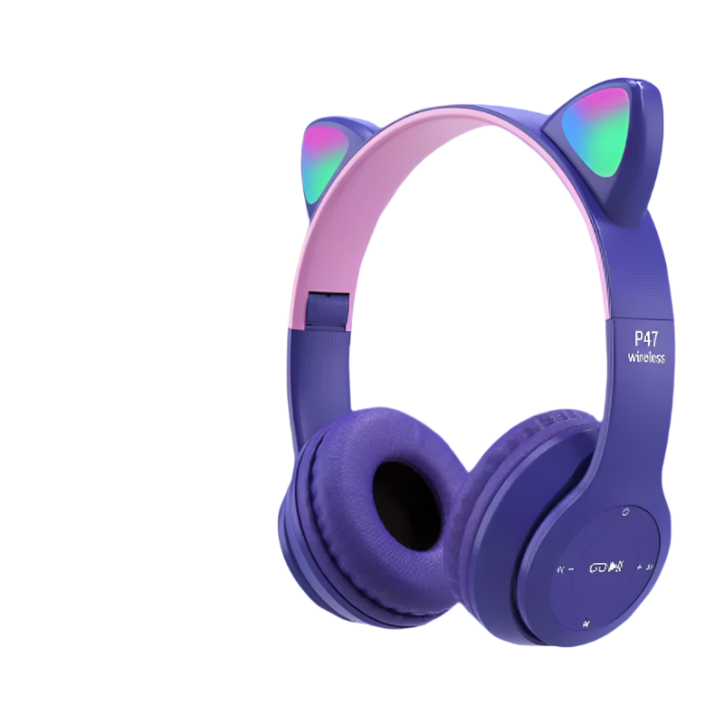 Casque sans fil LED en forme d'oreilles de chat avec Bluetooth et contrôle de microphone intégré