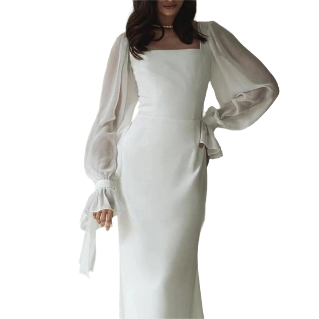 Demi - Robe midi avec décolleté carré et manches transparentes