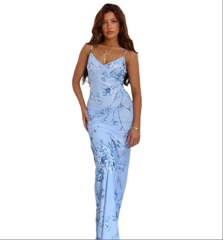 Nessa - Robe élégante à fleurs avec bretelles spaghetti