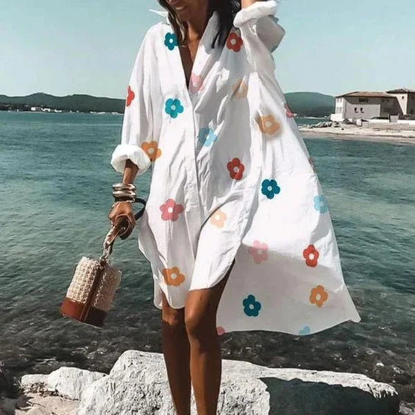 Irish- Robe longue décontractée à manches longues avec fermeture à boutons
