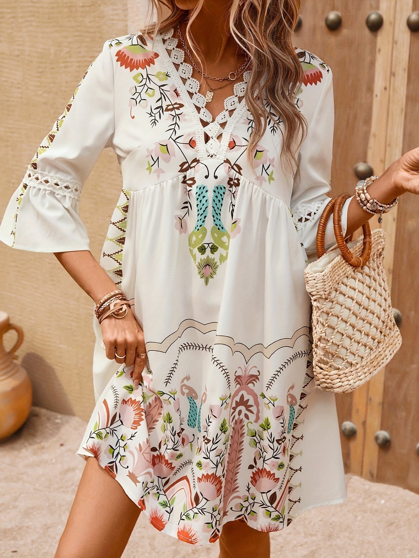 Robe Maxi Etnique Alma avec Col en V - Style Bohème pour Femmes