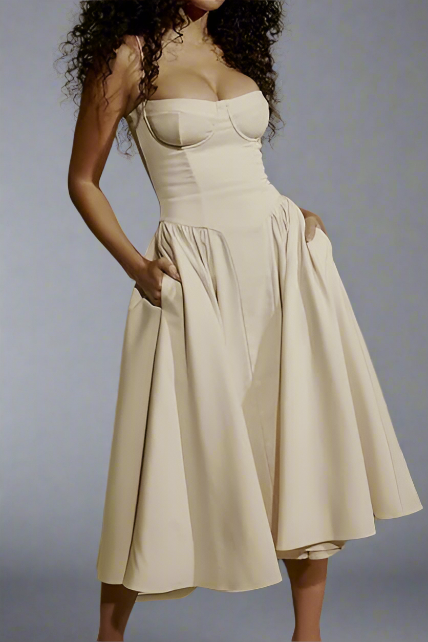 Ofelia - Vintage-inspireret blonde-sweetheart midikjole