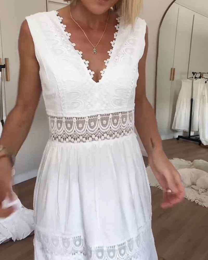 Amalie - Robe d'été sans manches avec décolleté en V et dentelle pour femmes