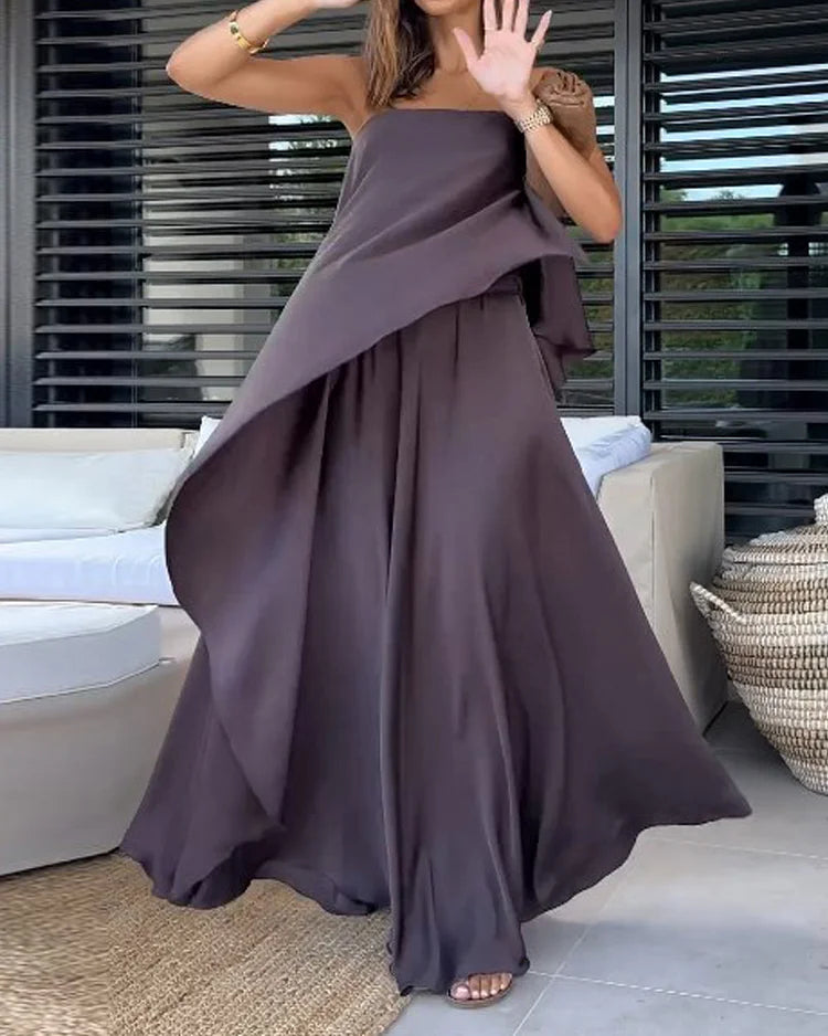 Delia - Robe cape asymétrique drapée et élégante