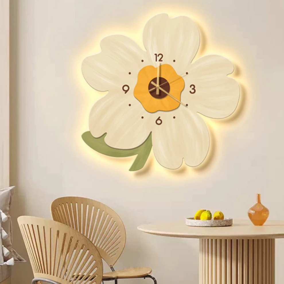 BloomGlow - Horloge de fleurs murale avec éclairage LED doux