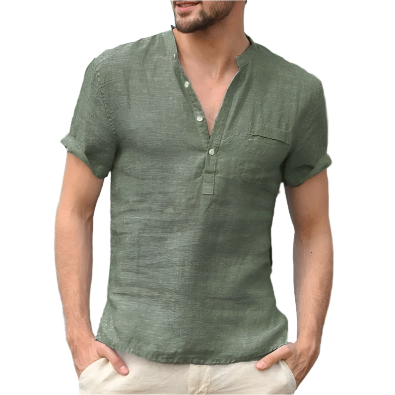 Marcus - Chemise d'été légère à manches courtes et col en V
