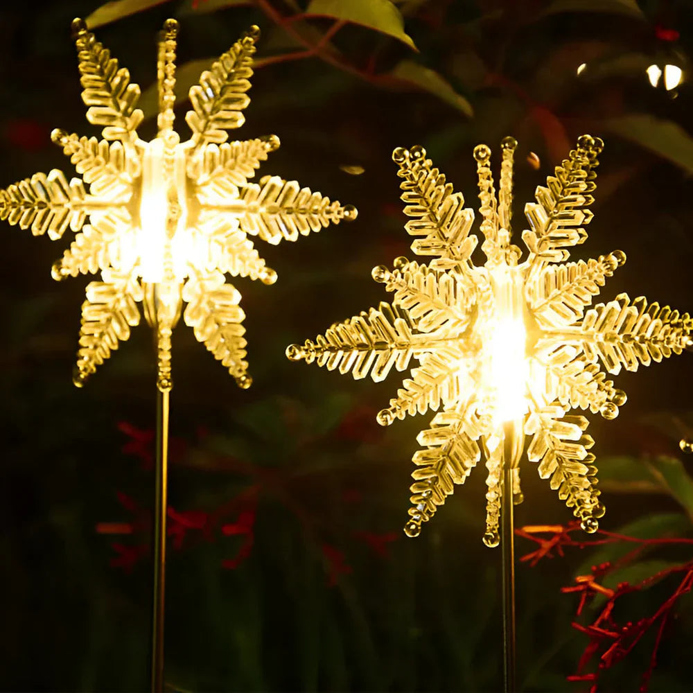 FrostyGlow - Lumière décorative en forme de flocon de neige à LED solaire étanche pour pelouse