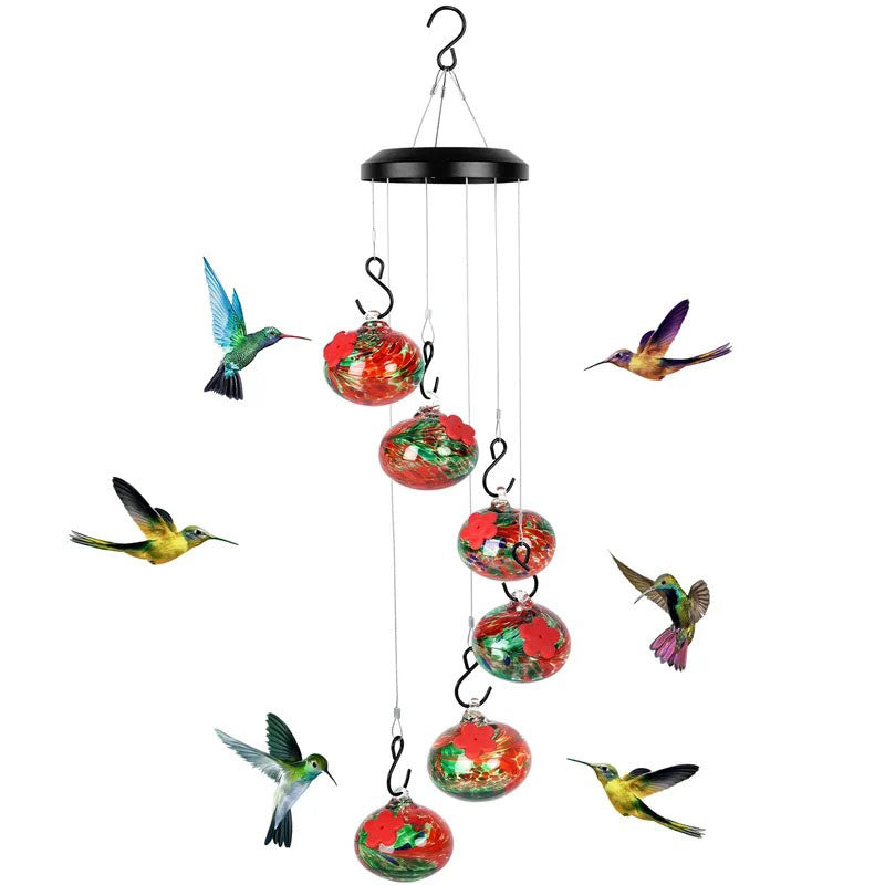 ChimeFeeder - Nourrisseur à colibri en verre soufflé à la bouche avec cloche à vent