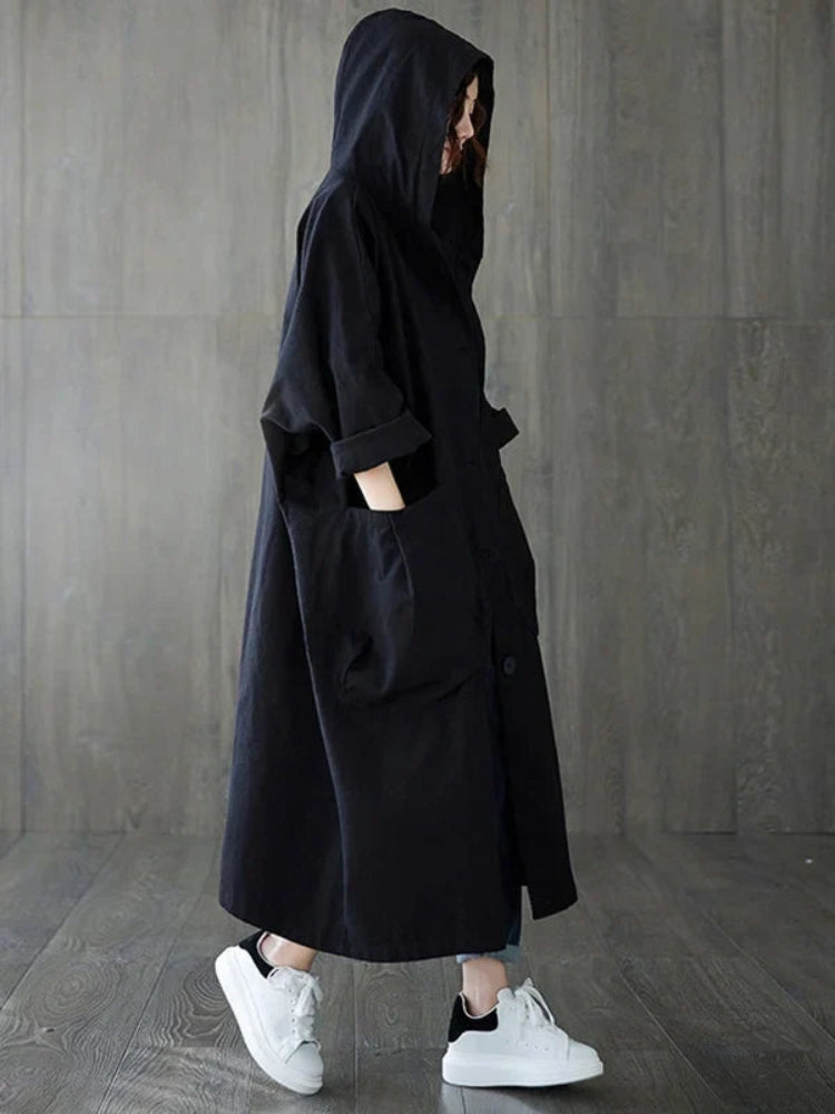 Sofie - Trench-coat avec capuche et fermeture à boutons pour femme