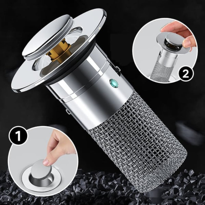 Filtre KlarStrøm avec attrape-cheveux pour évacuations de cuisine et de salle de bain