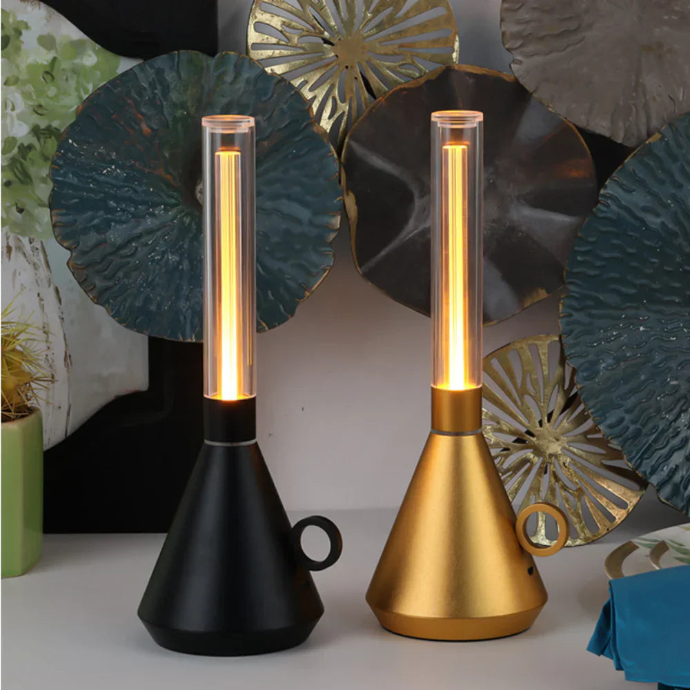 LumiCone - Lampe de table LED moderne avec tube transparent et base conique