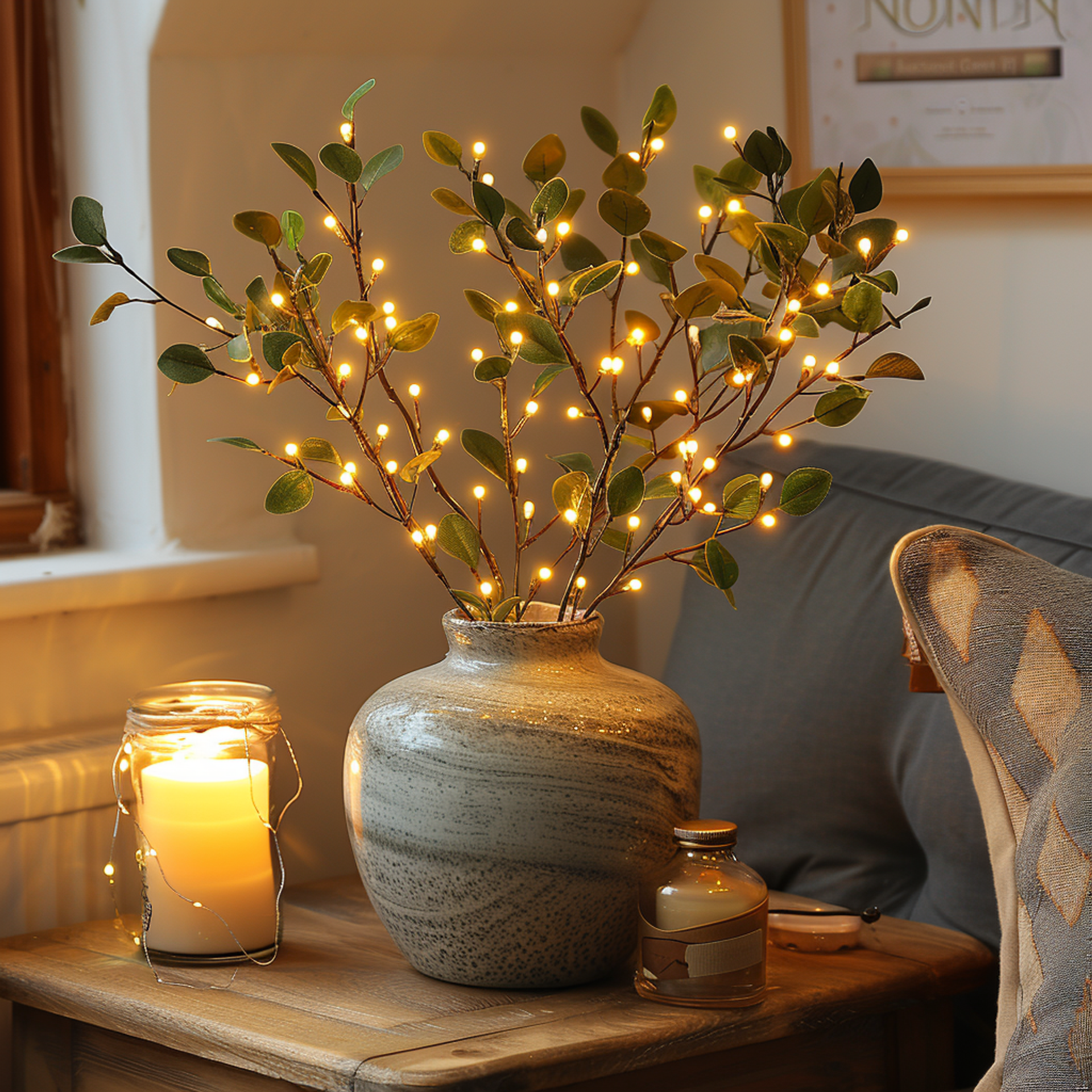 LumiFlor - Guirlande florale LED avec feuilles réalistes et lumières à piles
