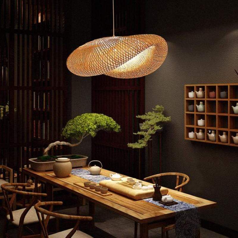 ZenGlow - Lampe à suspension en bambou tissé à la main