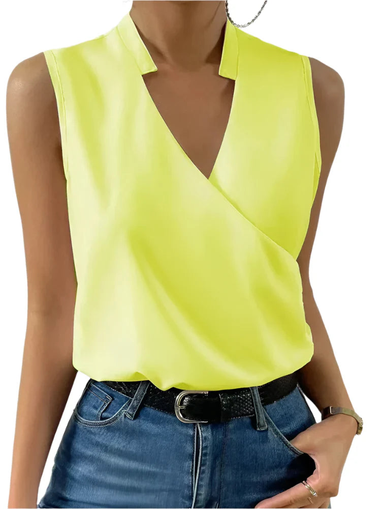 Janine - Blouse slimming et élégante sans manches avec col en V