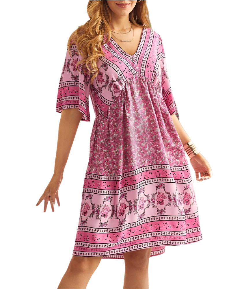 Nancie - Robe boho intelligente avec décolleté en V et imprimé