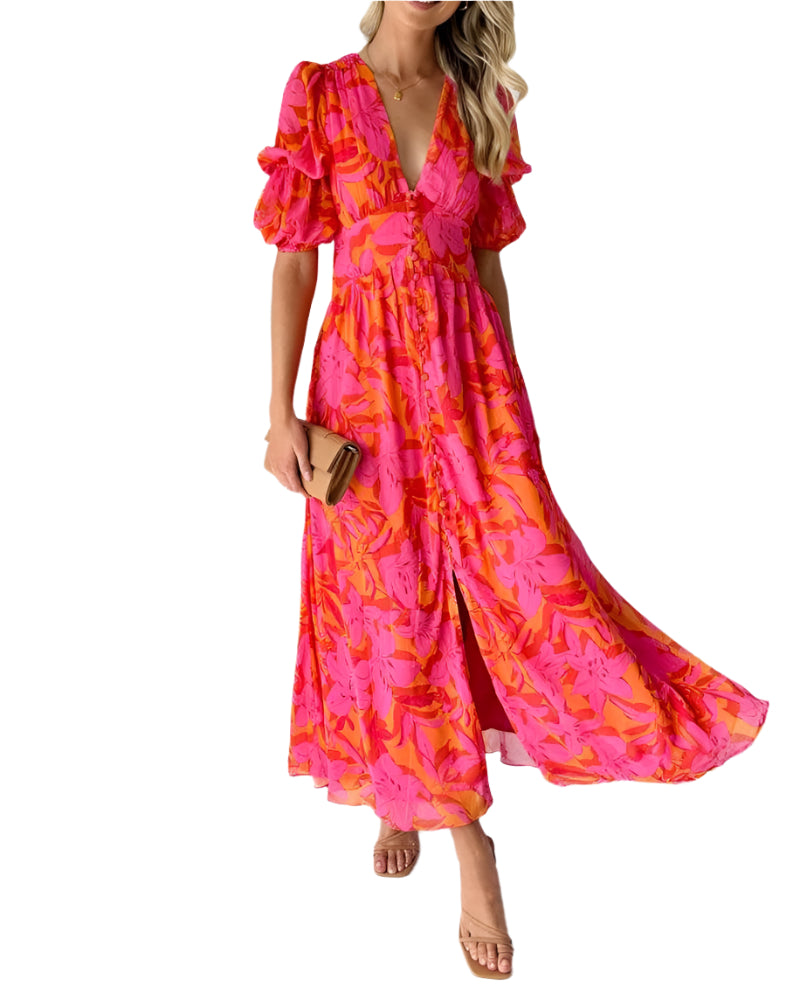 Elvire - Robe maxi vintage avec des boutons