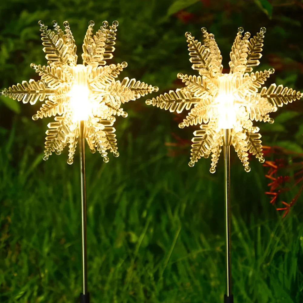 FrostyGlow - Lumière décorative en forme de flocon de neige à LED solaire étanche pour pelouse