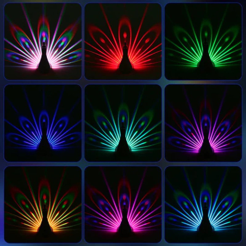 PeacockGlow Lampe de projection LED – Lampe décorative avec télécommande et effets de couleurs
