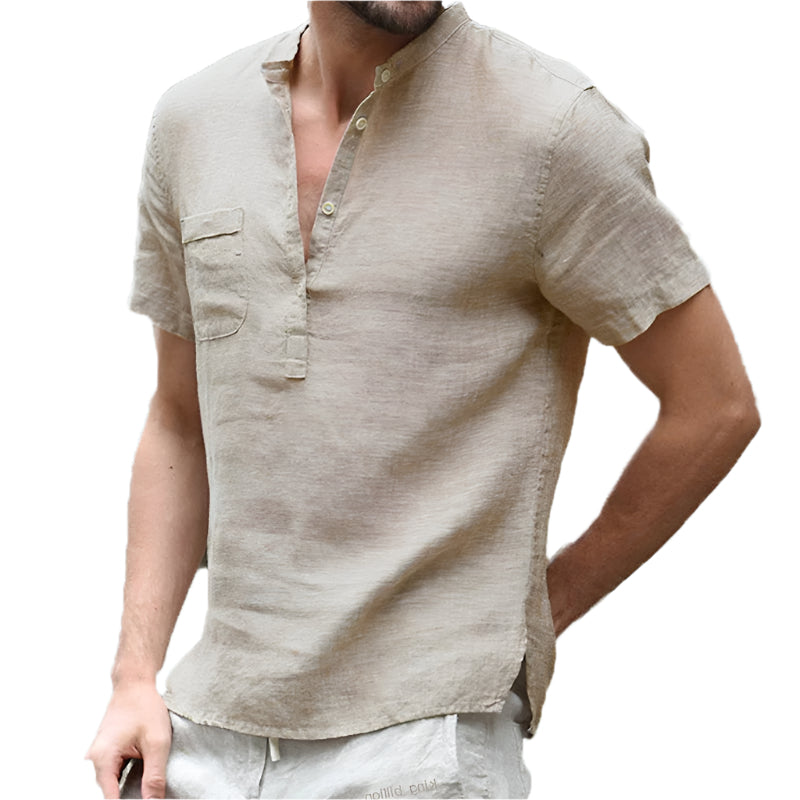 Marcus - Chemise d'été légère à manches courtes et col en V