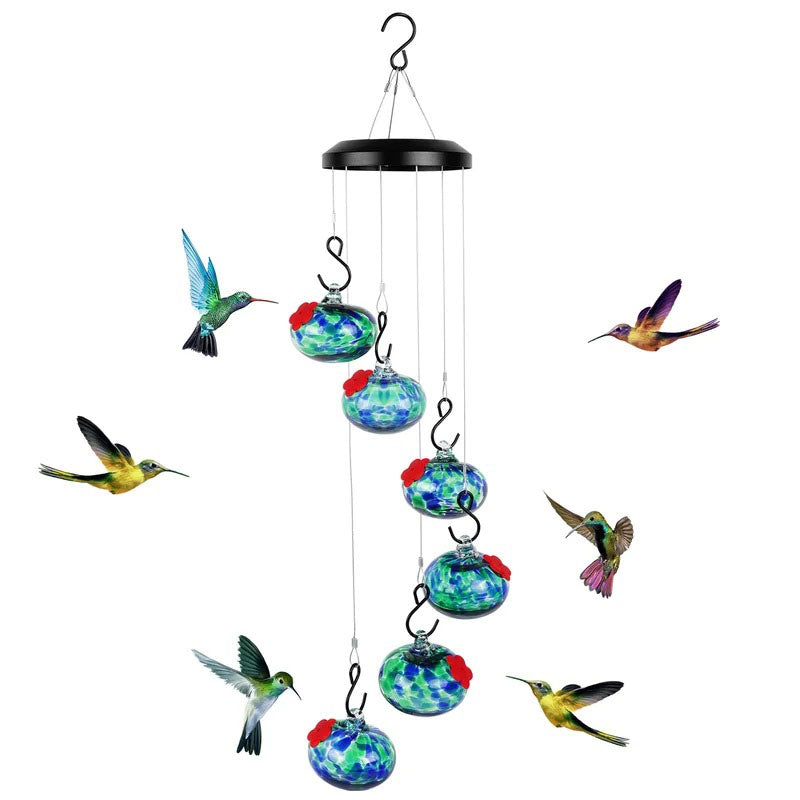 ChimeFeeder - Nourrisseur à colibri en verre soufflé à la bouche avec cloche à vent