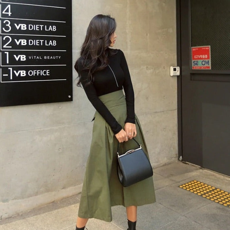 Alma - Jupe élégante à rabattre avec taille haute et poches pratiques
