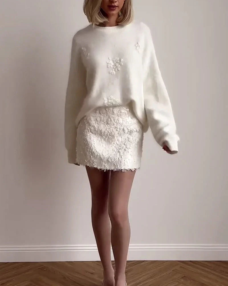 FloraLuxe – Pull Élegant à Manches Longues avec Motif Floral