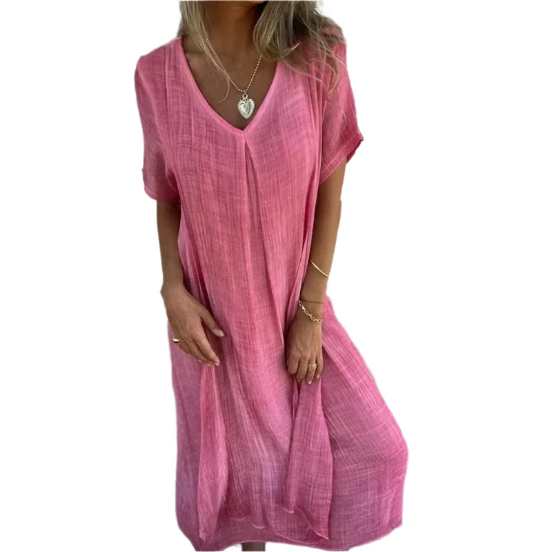 Lexie - Robe maxi en lin à décolleté en V avec charme désinvolte