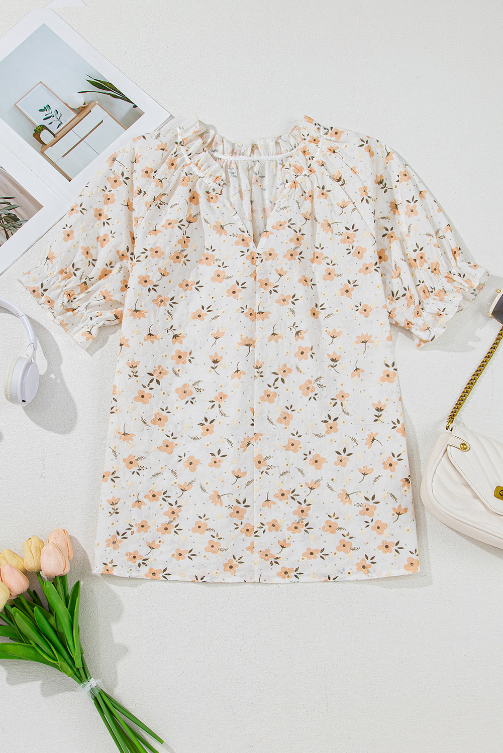 Monica - Blouse fleurie vintage avec manches bouffantes