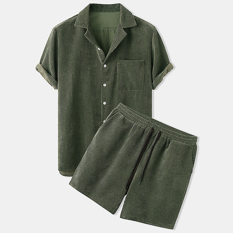 Caspar – Combinaison d'été à manches courtes pour hommes avec chemise et shorts à cordon