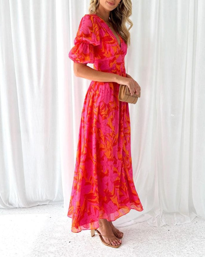 Elvire - Robe maxi vintage avec des boutons