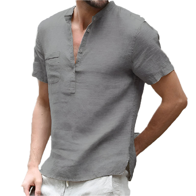 Marcus - Chemise d'été légère à manches courtes et col en V