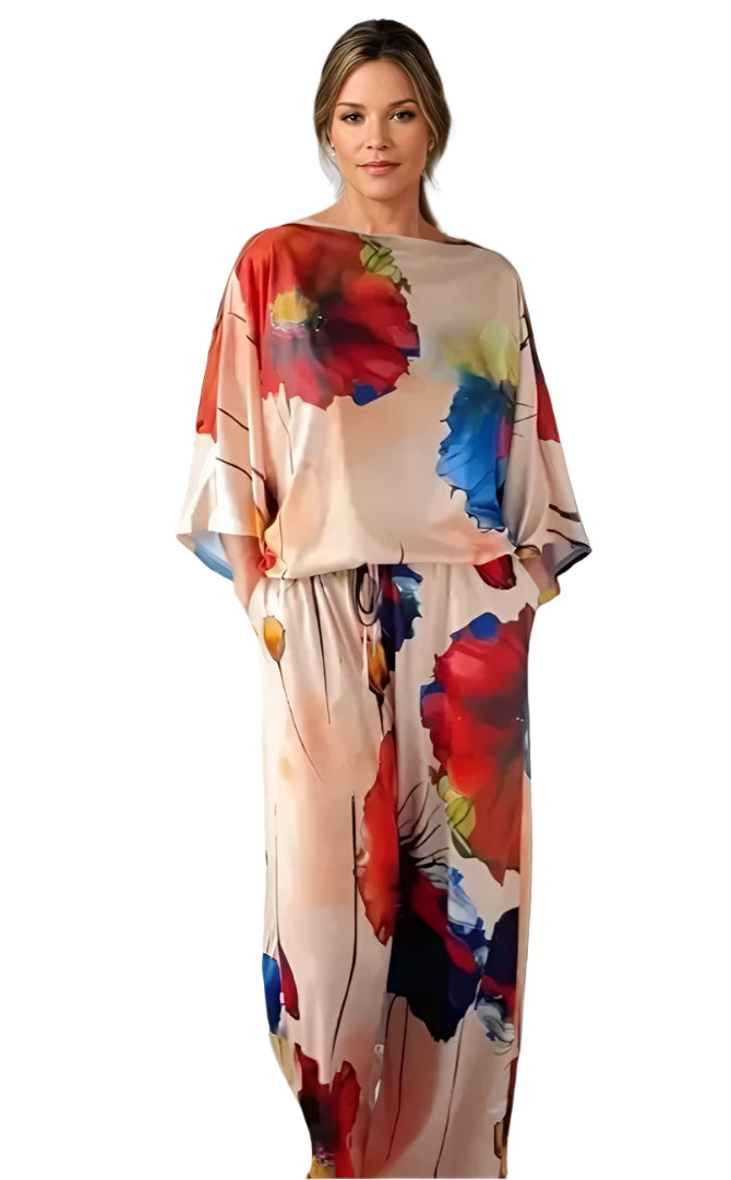 Geldy - Ensemble en fleurs avec top oversize et pantalon à jambes larges
