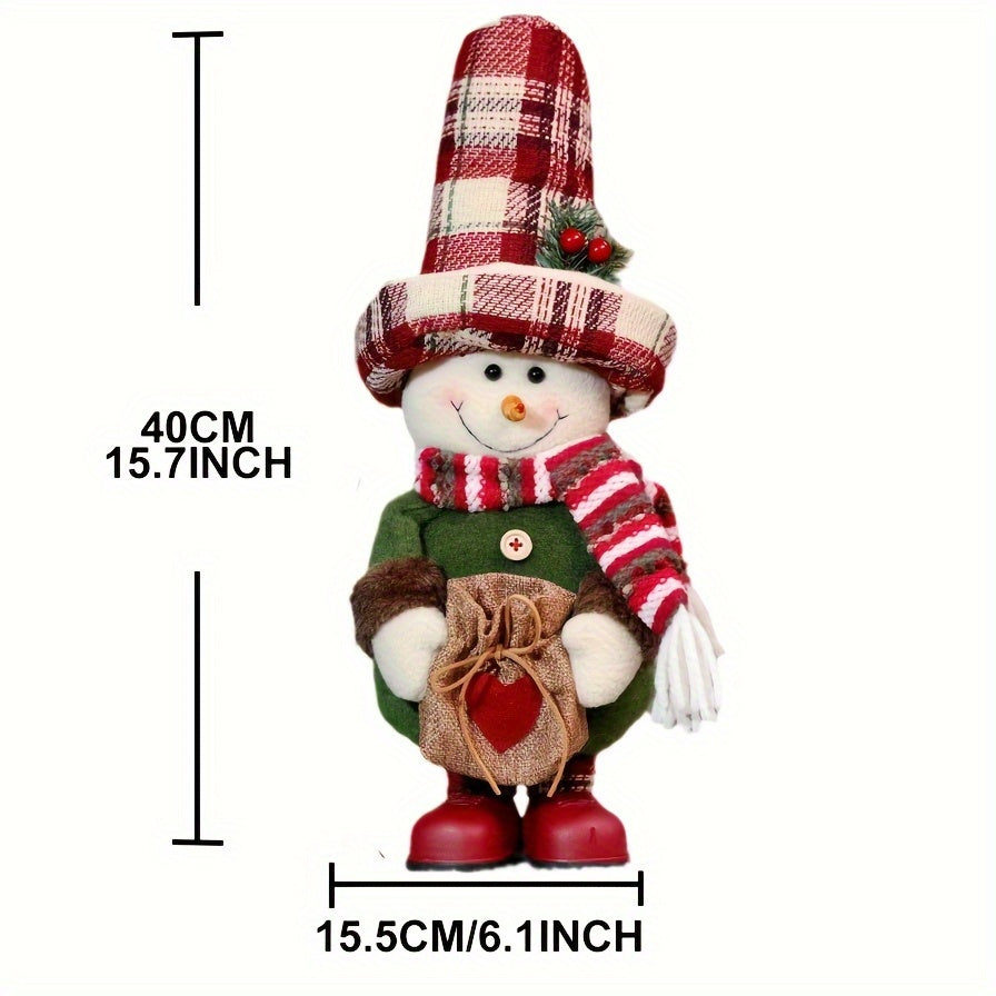 Figurine Vintage de Père Noël et Bonhomme de Neige à Carreaux