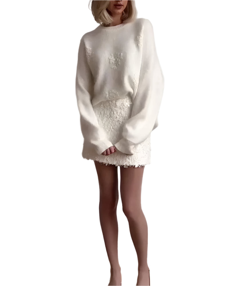 FloraLuxe – Pull Élegant à Manches Longues avec Motif Floral