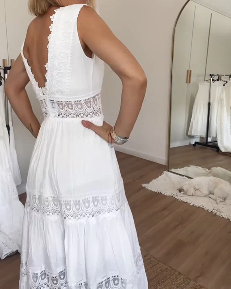 Amalie - Robe d'été sans manches avec décolleté en V et dentelle pour femmes