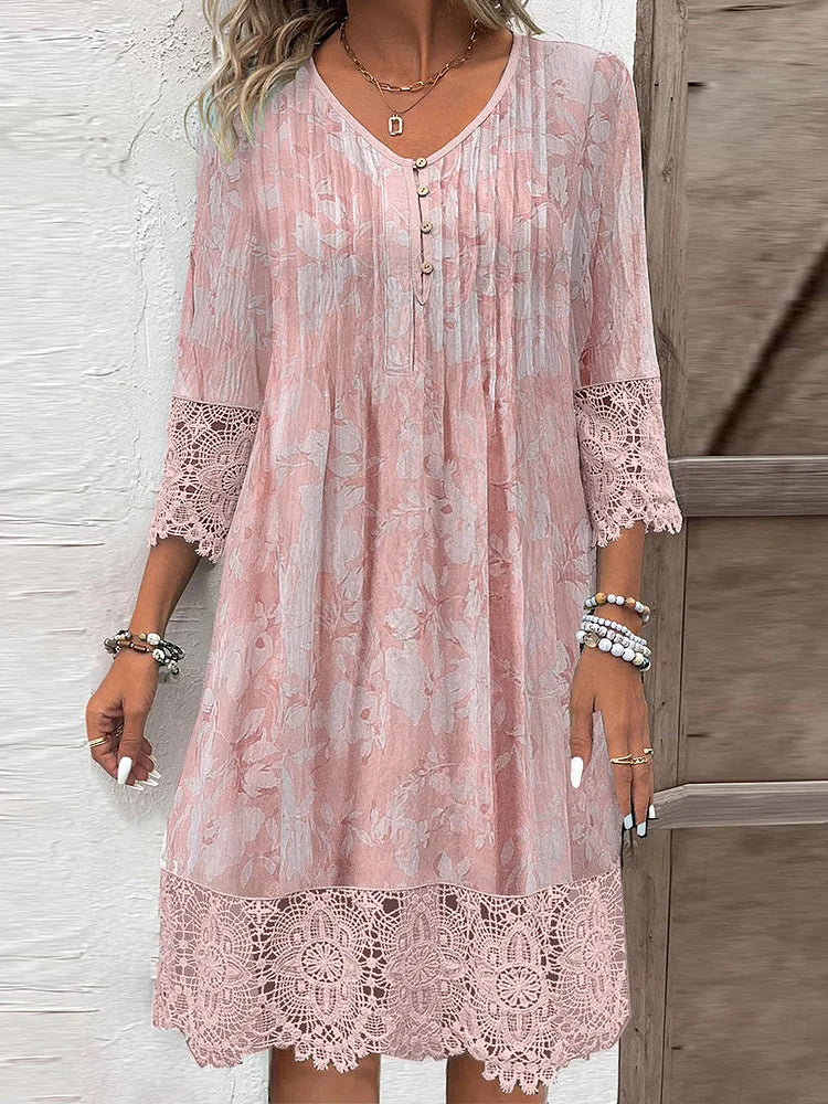 Robe midi classique Hannah avec décolleté en V et détails en dentelle