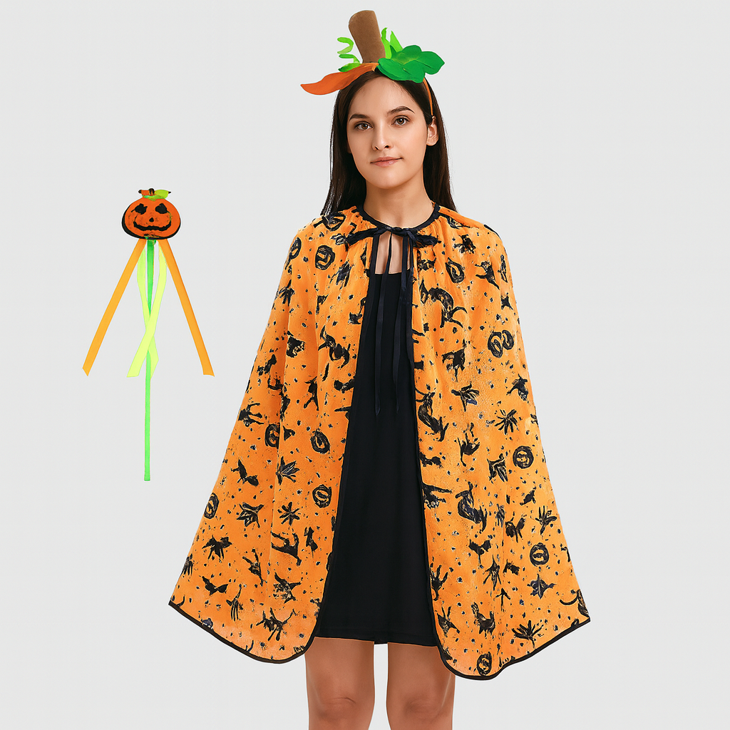 Noctira | Cape à capuche vintage Halloween avec motif en toile d'araignée et chauve-souris