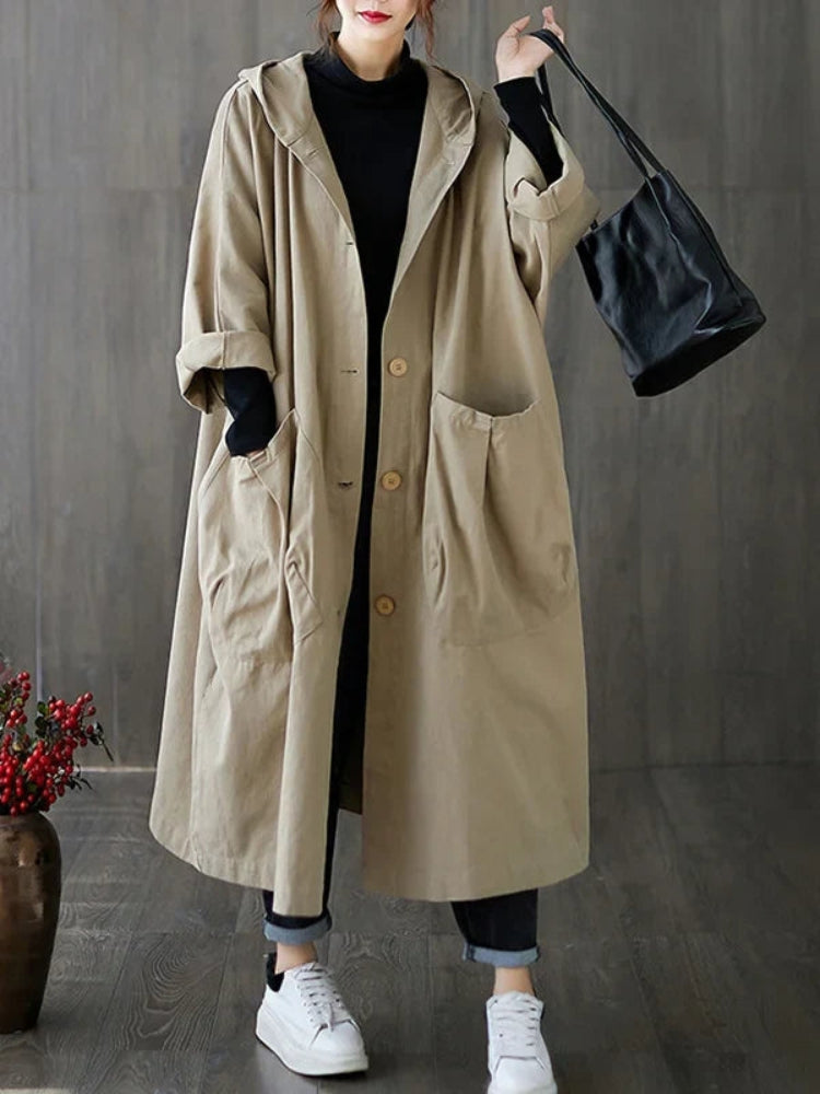 Sofie - Trench-coat avec capuche et fermeture à boutons pour femme