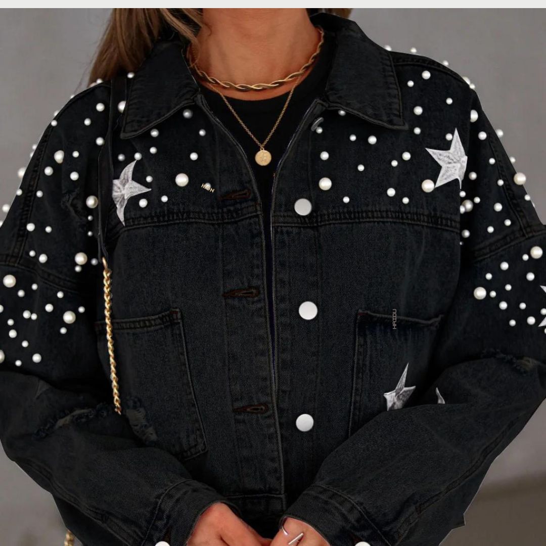 Editha - Veste en denim à perles en forme de bouton
