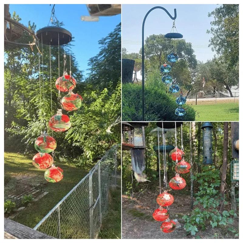 ChimeFeeder - Nourrisseur à colibri en verre soufflé à la bouche avec cloche à vent