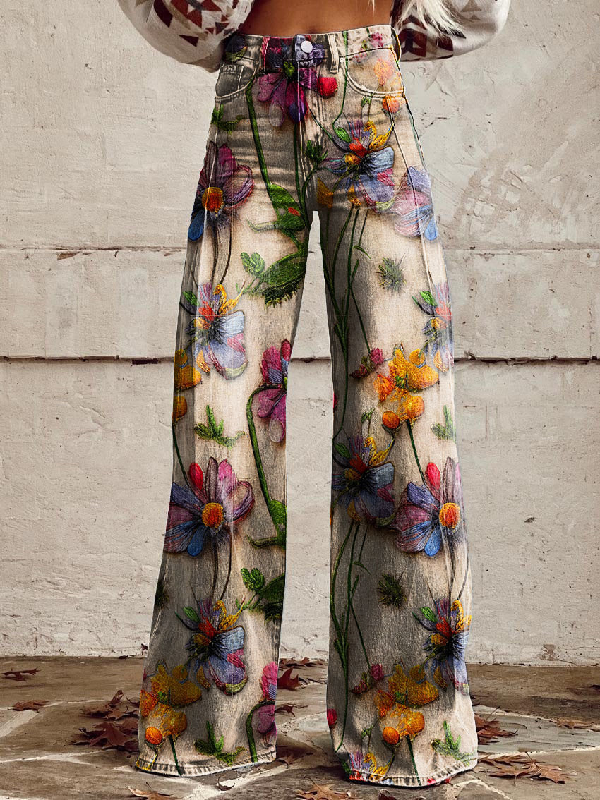 Lucy - Pantalon large pour femme à motifs floraux
