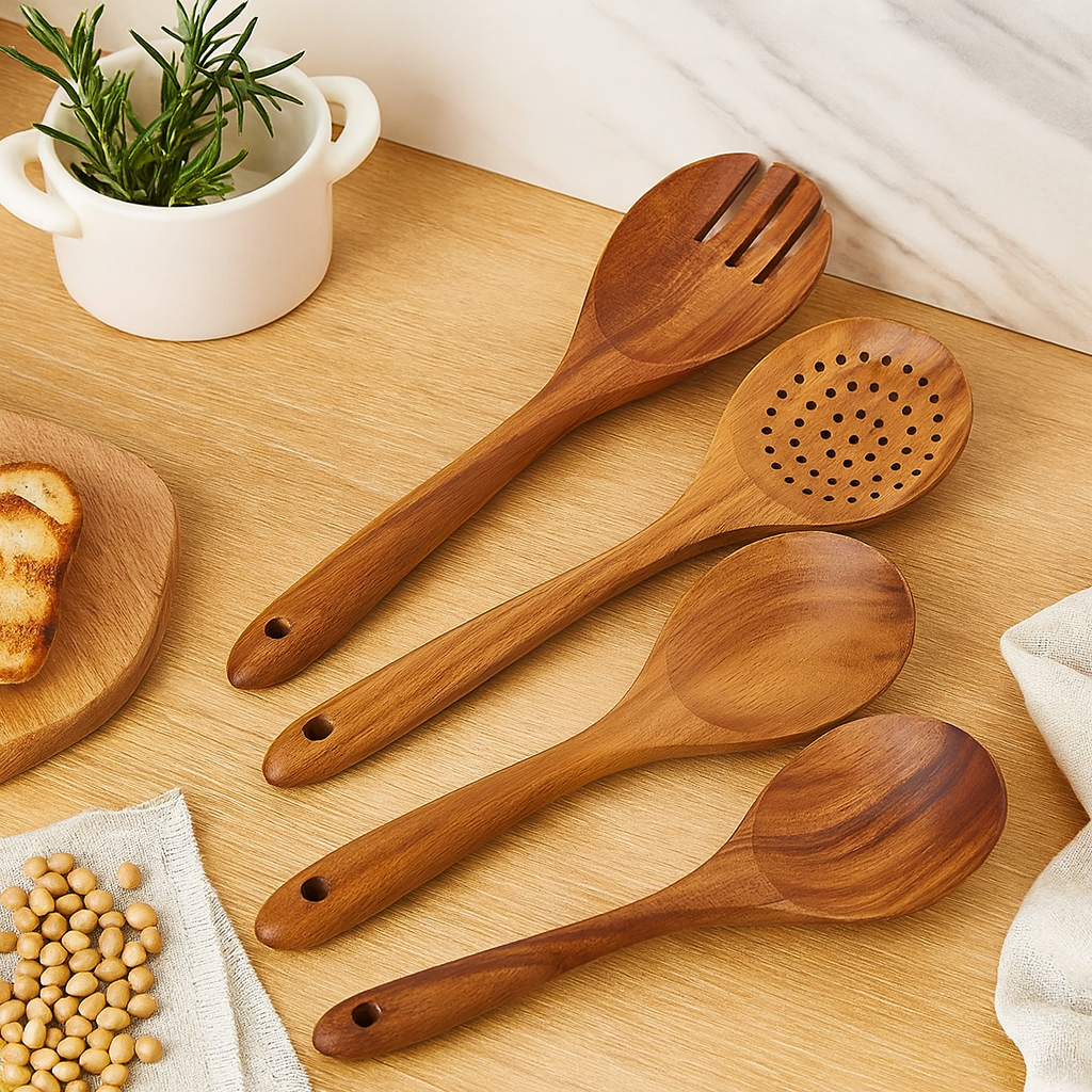 Acrona | Set de 9 pièces d'ustensiles de cuisine en bois d'acacia
