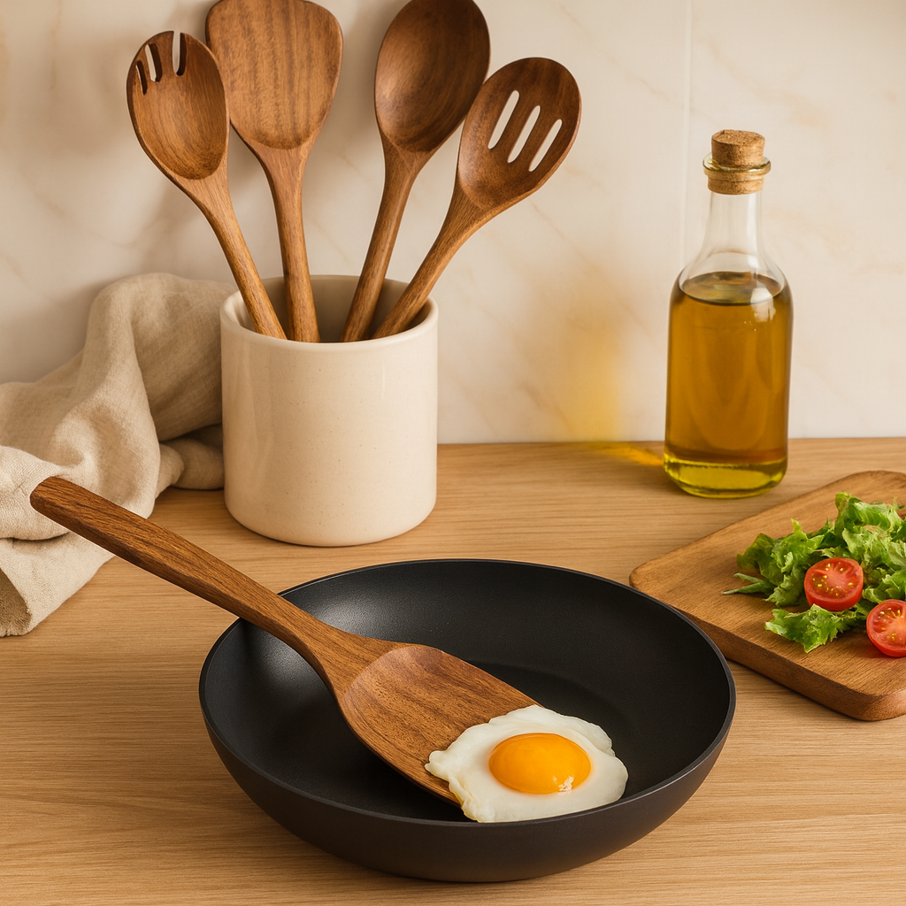 Acrona | Set de 9 pièces d'ustensiles de cuisine en bois d'acacia