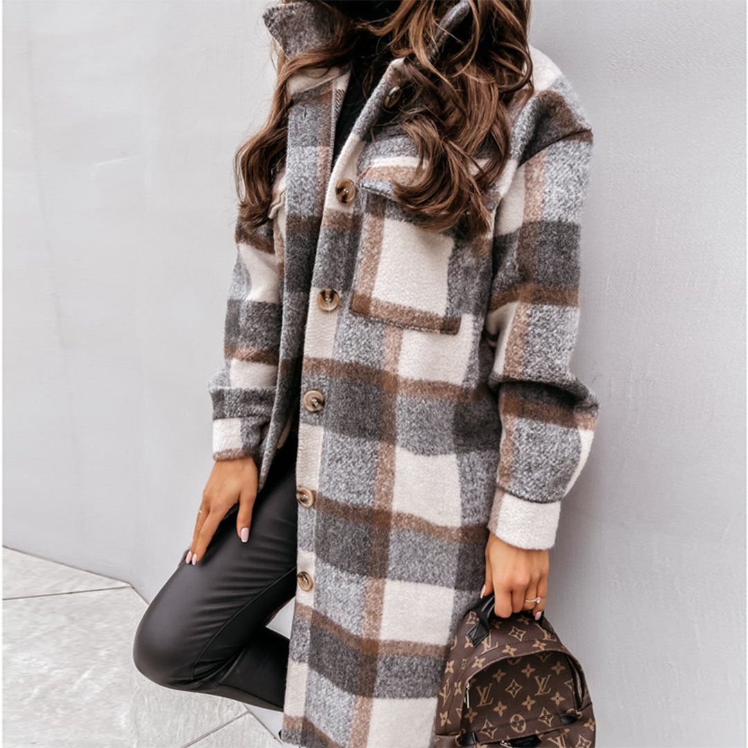 Manteau long à carreaux élégant pour femme Rhea |