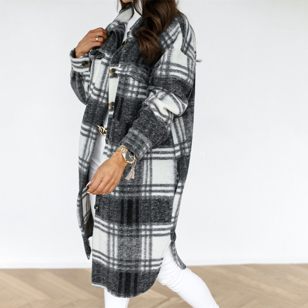 Manteau long à carreaux élégant pour femme Rhea |