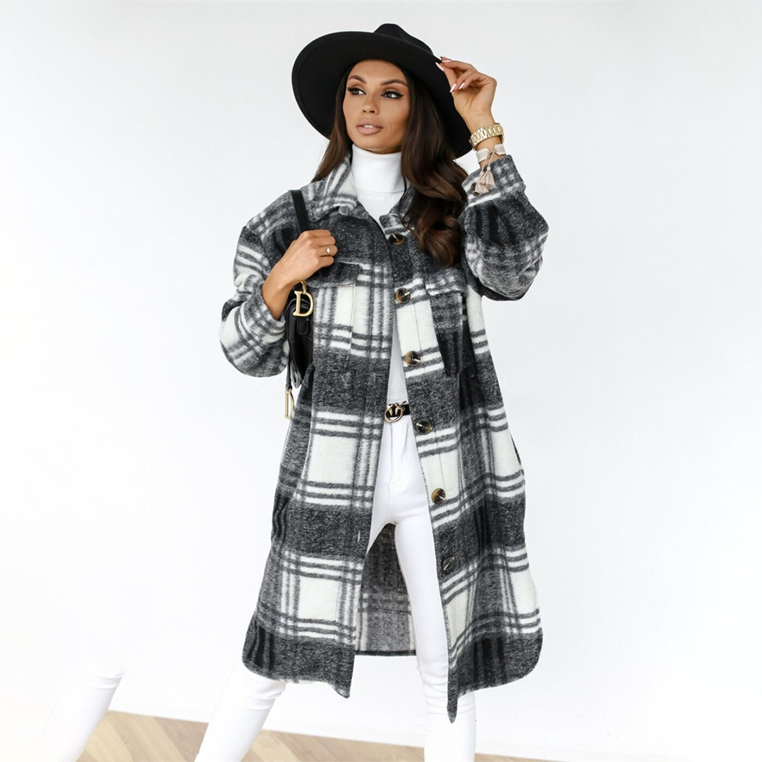 Manteau long à carreaux élégant pour femme Rhea |